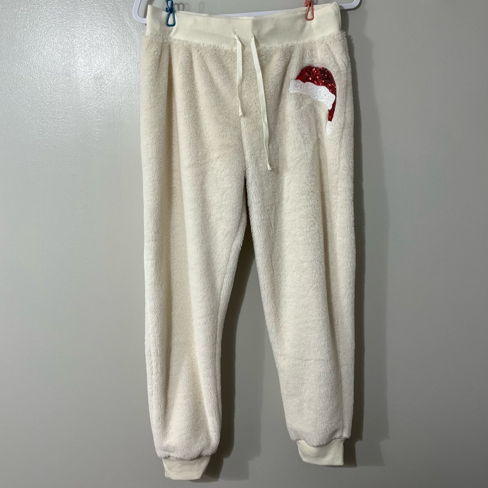 Miss Chievous Faux Fur Sequin Santa Hat Women’s Jogger Bottoms Size Medium
